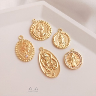 Color-preserving pendant 14K gold-clad European and American style retro portrait gold coin Queen Maria head clavicle necklace pendant