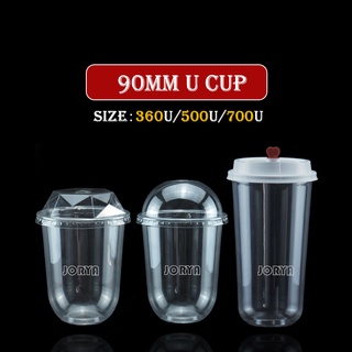 50pcs 90mm U cup Plastic Cup For Milk Tea Coffee Juice 50pcs