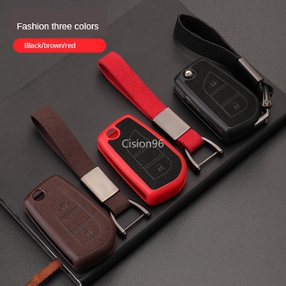 Suede Leather TPU Car Flip Key Fob Cover Case for Toyota Vios Yaris Reiz Corolla Altis RAV4 LAND CRUISER Fortuner 2 3 Button Folding Remote Protector Keychain Shell Holder Bag
