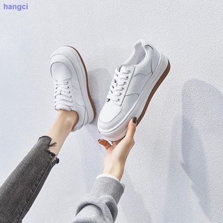 2021 new big toe bread shoes female ugly round head wild net red thick bottom increased leather white shoes female sneakers
