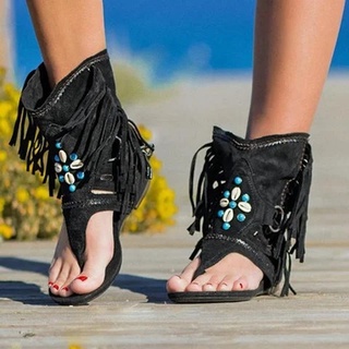 Bohemia Summer Women Sandal Ethnic Style Tassels Ladies Ankle Boots Sandal Shoe Rome Thong Gladiator