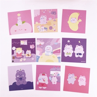 9 Sheets Cute Pink Bear Decoration Postcard Set Korean Double-Sided Cards DIY Cartoon Wall Bedroom Scrapbooking Stationery