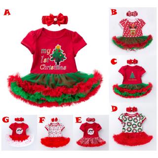 Christmas Girls Romper Dress Baby Tutu Dresses+Headband 2pcs Set New Year Party Girl Clothes