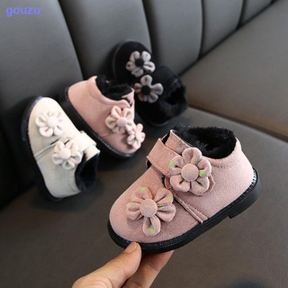 2019 winter new children s toddler warm shoes, children s baby shoes, Korean version of cute flowers, warm girls cotton shoes
