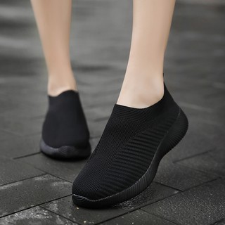 ▪【5 Colors Ready Stock】 Fashion Women Black Rubber Shoes Lightweight Slip on Shoes Soft Sneakers Kor