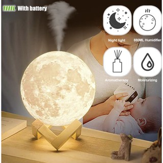 Retailmnl 3D Moon Lamp Air Humidifier Light Aroma Diffuser USB Essential Oil Ultrasonic Purifier