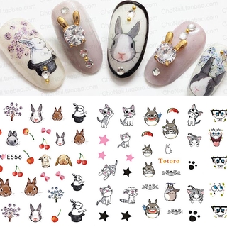 Nail Stickers. SpongeBob, Cute Bunny, Cat Series Nail Stickers Water Transfer Decals