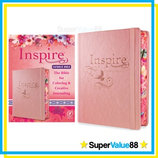 Tyndale Inspire Catholic Bible NLT (Rose Gold Pink Faux Leather) - Creative Journaling, Coloring