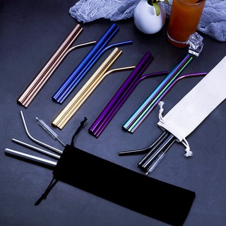 5pcs Stainless Steel Metal Drinking Straws Straight/Bent Set Reusable Washable Brush (1)