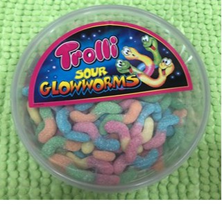 Trolli Gummy Candies Sour Glowworms in Tub / 500 grams