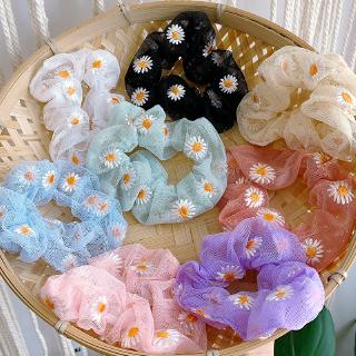 Fashion Korean Colorful Daisy Gauze Scrunchies Hair Tie Elastic Rubber Band Flower Hair Band