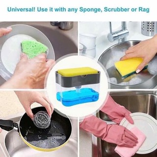 Soap Pump Dispenser and Sponge Holder 2-in-1, Dish Soap Dispenser for Kitchen Sink Dishwashing Soap