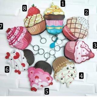Ice Cream Cupcake Leather Wallet CARD WALLET Card Holder Leather Coin purse w/ Keychain