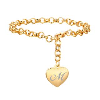 Vnox Gold Plated Initial Charm Bracelets Stainless Steel Heart 26 Letters Alphabet Bracelet for Women