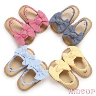 【hong wei】KIDSUPBaby Girls Bow Knot Sandals Summer Soft Sole Flat Princess Shoes
