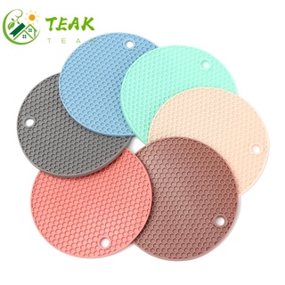 TEAK 2pcs Kitchen Accessories Heat Insulation Mat Multifunctional Bowl Mat Cup Coasters Non-slip Silicone Round Home Pot Holder Table Placemat/Multicolor