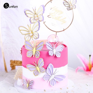 3Pcs/set Butterfly Cake Topper Happy Birthday Cake Happy Birthday Pearl Cake Decoration S