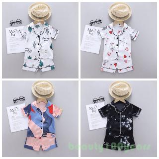 Baby Kids Boys Girls Print Outfits Set Short Sleeve Blouse Tops+Shorts Sleepwear Pajamas 1-6Years Beauty100