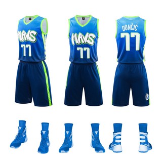City Version Jersey Set Dallas Mavericks 77 Doncic Basketball Clothes for Men Sportswear