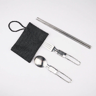 COD Brand new & high quality Outdoor Camping Picnic Tableware Stainless Steel Folding Fork Spoon