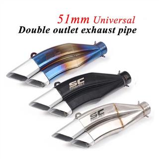 38-51mm Inlet Motorcycle Exhaust Muffler Pipe Double Outlet Pipe with Silencer Stainless Steel Canister Pipe