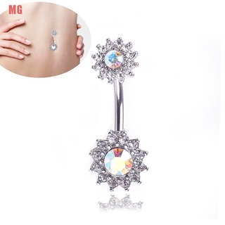 MG Flower Dangle Navel Belly Button Ring Barbell Crystal Piercing Body Jewelry Gift