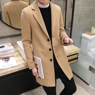 2021 Autumn Winter New Men's Woolen Coats Male Slim Long Jacket Fashion Boutique Solid Slim Men's Tr