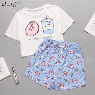 Women's Sleepwear Cute Cartoon Print Short Set Pajamas for Women Pajama Set Sweet Short Sleeve T