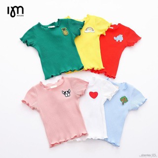 ✈¤Baby Girls Summer Cotton Solid Print T-shirt Tops Blouse Short Sleeve Children Casual Tee Shirts