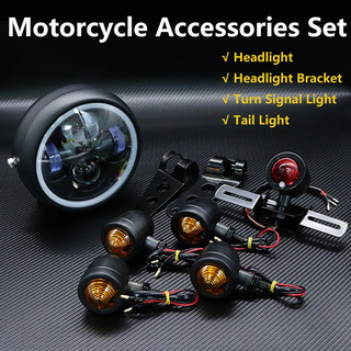 Motorcycle LED Headlight+Bracket Turn Light Taillight Set For Bobber Retro Headlight Cafe Racer