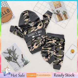 SUGAR Kids Baby Boys Terno Cotton Camouflage Long Sleeve Hoodie Tops + Pants Set Clothes