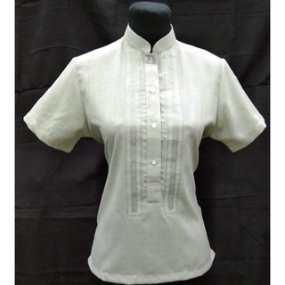 LADIES OFFICE BARONG Half Button Chinese Collar Lt. Green