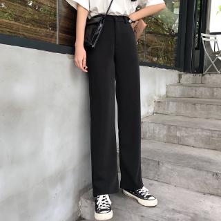 Women Black Full Length Wide Leg Pants Spring Female Straight Casual Trousers Office Lady
