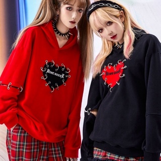 Embroidered Love Hoodie Long Sleeve Sweatshirt Harajuku Punk Top Couple Wear Unisex Cotton sweater Women's clothing