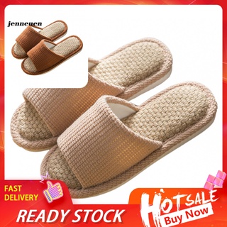JN~ Women Linen Non-Slip Open Toe Breathable Comfort Indoor Slip On Flat Slippers