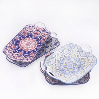 Watches Accessories♣℗₪Bohemian Style Rectangular Colorful Ceramic Plates Microwave Oven Safe Bakewar