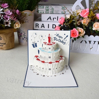 VA* 3D Pop Up Happy Birthday Greeting Cards Cake Postcards Invitations with Envelope