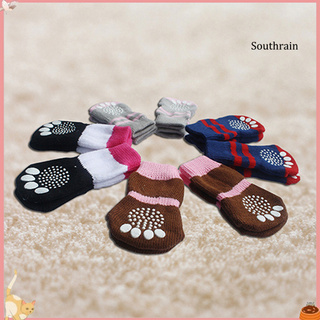 SOUN_Southrain 4 Pcs Fashion Cute Puppy Dog Pet Knits Socks Anti Slip Skid Bottom Mini Sock