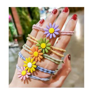 We Flower Rainbow Color Girls Daisy Hair Ties Rope High Elastic Rubber Bands Women Hairband Scrunchies Kids Ponytail Holder Hair Styling Accessories (3)