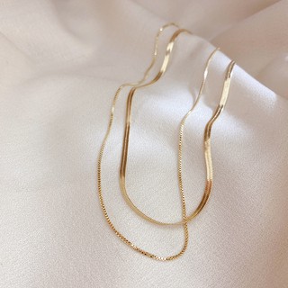 Korean necklace double necklace plated gold 18K necklace【Ready Stock】