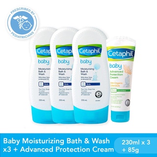 hot sale Cetaphil Baby Moisturizing Bath & Wash 230ml x3 + Baby Advanced Protection Cream - 85g