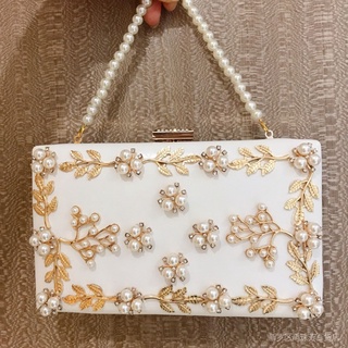 Aesthetic Pearl Dinner Bag European American Diamond-Inlaid Leather Small Square Foreign Trade Banqu