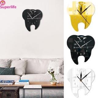 *Superlife*3D Creative Creative Teeth Acrylic Mirror Wall Clock Home Decoration Wall Clock