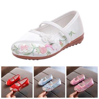 Chinese Style Floral Shoes Baby Girls Flat Shoes Ballet Costume HanFu CNY Shoes L7KU