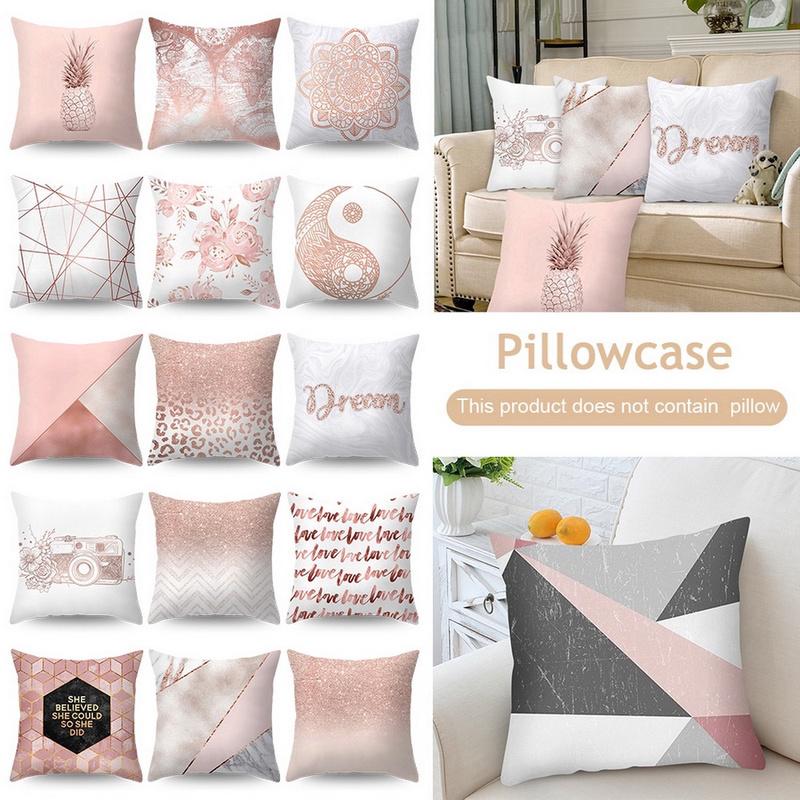 Pillow case cushion cover Pink sofa cushion protector Shining Printed Polyester Throw Pillow Case 45*45cm