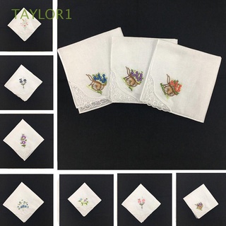 TAYLOR1 6pcs Lace Flower Handkerchief Butterfly Ladies Napkin Portable White Floral Randomly Embroidered 100% Cotton Vintage Floral Assorted Cloth/Multicolor