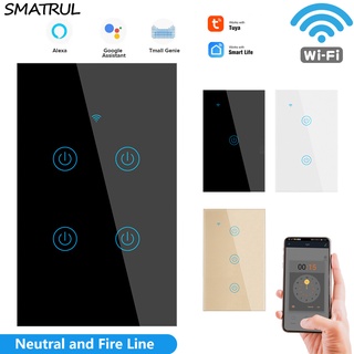 SMATRUL Tuya WiFi Switch Smart Wall Touch Light 1/2/3/4 Gang 110V 220V Neutral Wire US App Glass