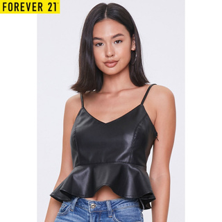 Forever 21 Women's Faux Leather Ruffle Cami (Black)