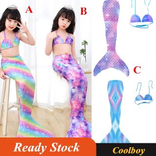 2Pcs/set Girl Kid Swimsuit Halter Bra + Mermaid Tail Colorful Split Swimwear for 3-12Y