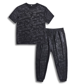 ☃▬❖K72121-Pure-Yoga camouflage T-shirt trousers suit plus size men s running clothes loose and quick